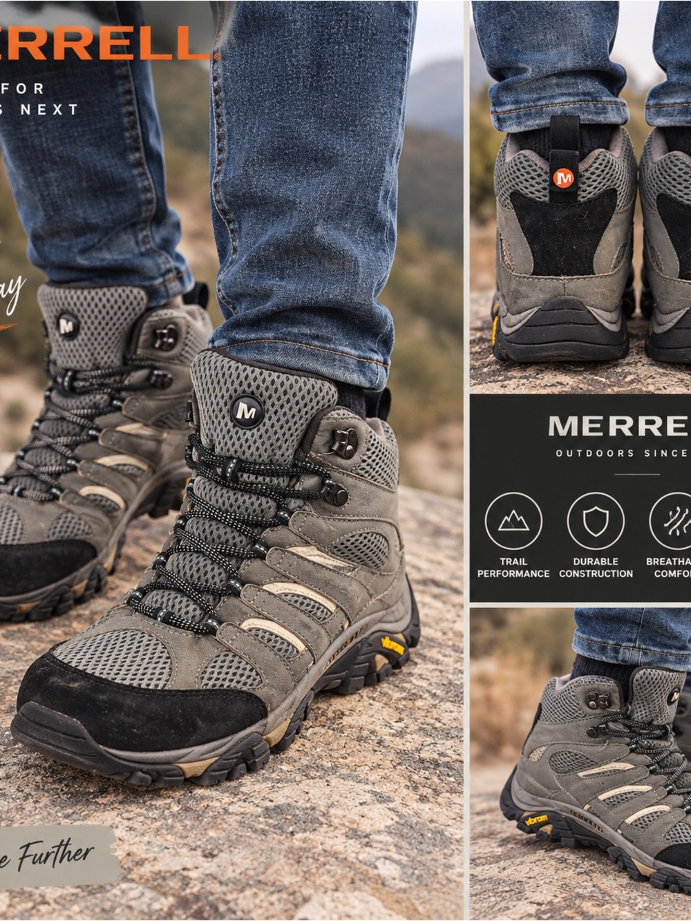 Merrell Moab 3 Mid Waterproof Hiking Boots Men's Size 9 Beluga Gray Shoes